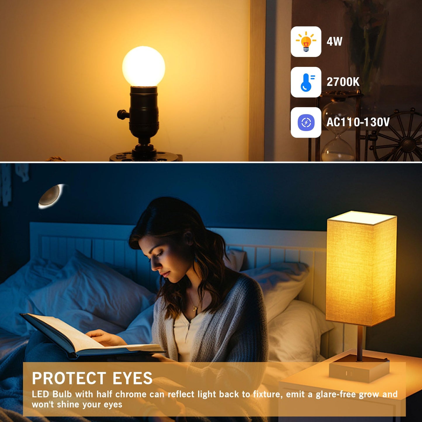 PADMO LUDAZ Dimmable E26 G16.5 LED Light Bulb 40W Equal 4W Frosted Globe Light Bulbs,Small Round Light Bulbs Type G Light Bulb for Chandelier,Pendant,Vanity,Warm White 2700K 400LM,Pack of 6