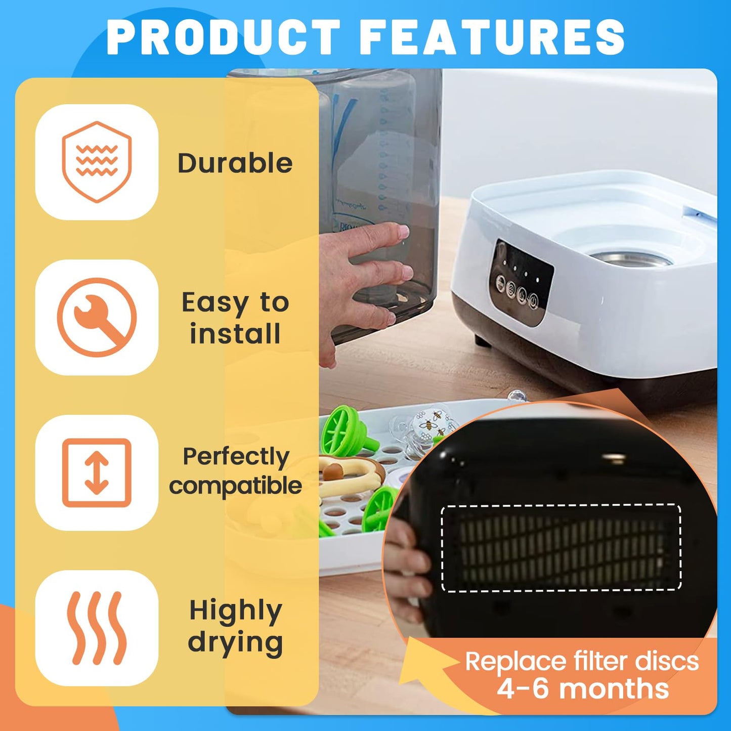 2 Pack HEPA Filter Replacement Compatible with Dr. Brown's Dryer - Dryer Advanced Filter for Baby Bottles and Pacifiers