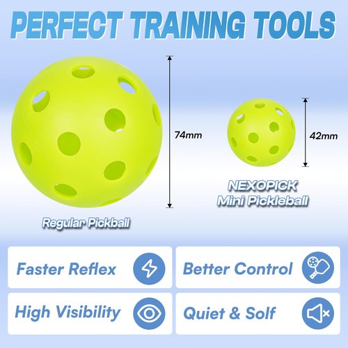 Nexopick Mini Pickleball Balls 50-Pack with 5 Bright Colors - Soft Quiet Pickleball Balls for Improve Accuracy, Paddle Control & Reflex Skills - Essential Pickleball Training Tools for All Players