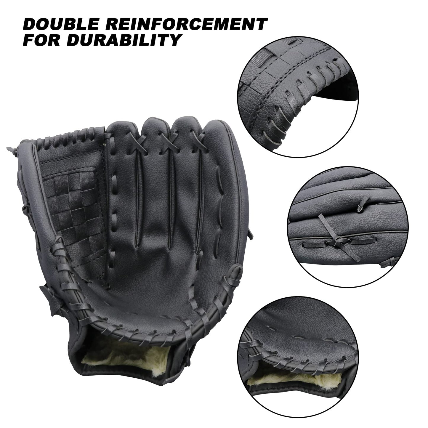 AOUTACC Baseball Gloves Softball Glove,12.5 Player Preferred Wear-Resistant PU Material Softball Fielding Glove,Left Hand Gloves Right Hand Throw for Youth Adult Beginner Infielder-Black Infield