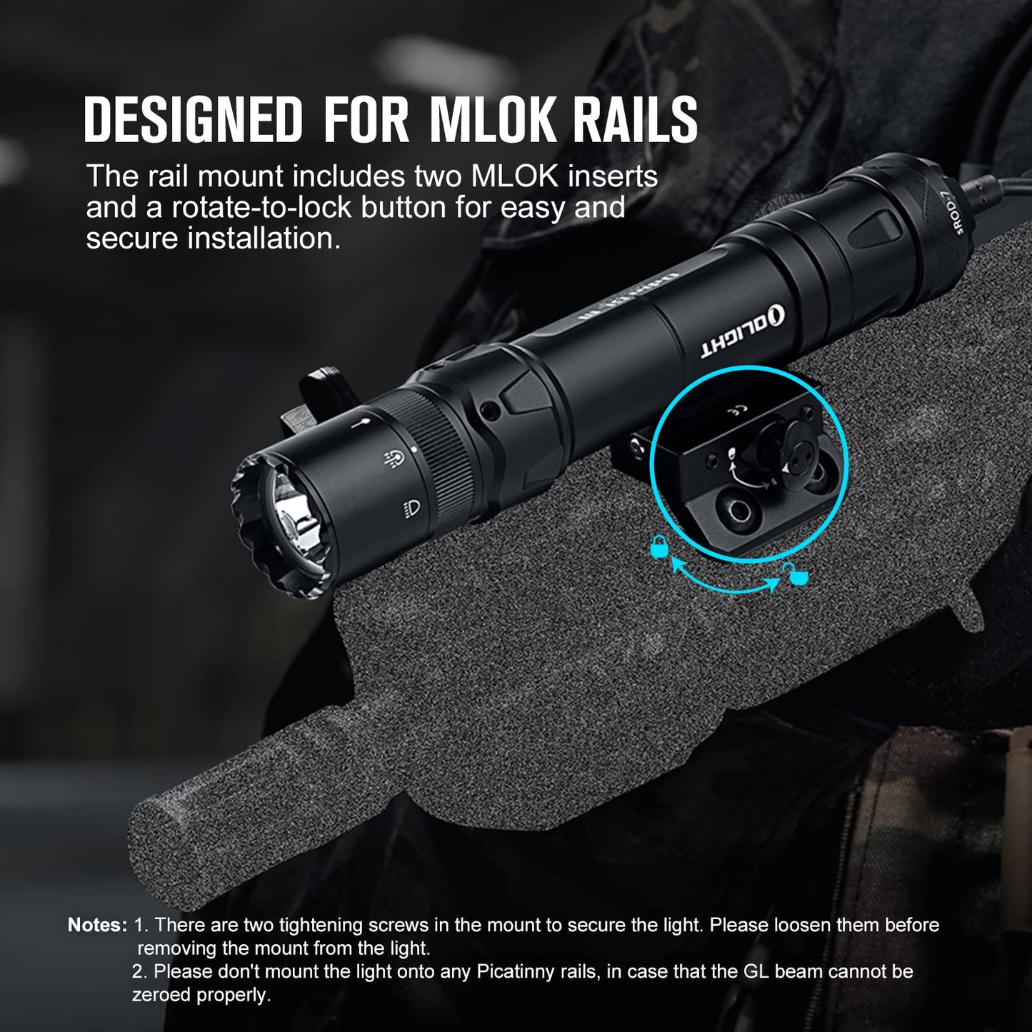 OLIGHT Odin GL M 1500 Lumens Mlok Tactical Flashlight with Green Beam