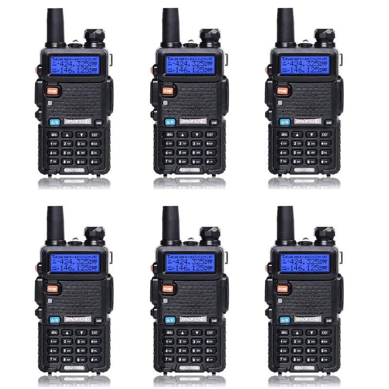 Baofeng UV-5R Dual Band Two Way Radio Handheld Ham Radio Long Range Walkie Talkies Pack of 6 for Hiking Camping Hunting Skiing Trip(Black)