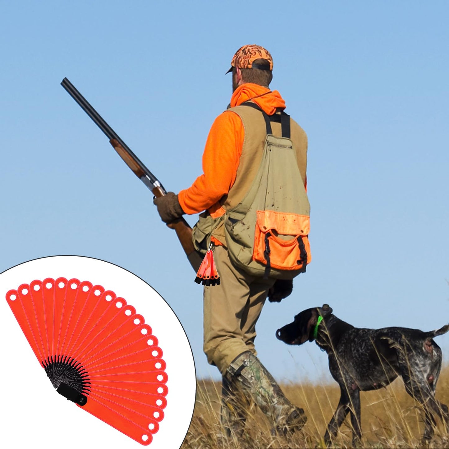 XIHIRCD 24pcs Reflective Trail Markers, Trail Markers with Clips Day & Night Hunting Reflector Trail Markers Trail Marking Tacks for Outdoor Hiking Camping Hunting (Fluorescent Orange)