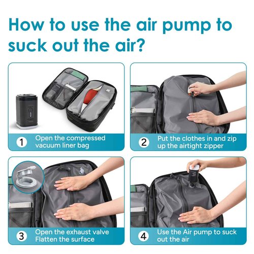 travel inspira Backpack for Travel, 60L Expandable Vacuum Backpack with Electric Vacuum Pump, Water-Resistant & TSA Anti-Theft for Airplane Vacuum Seal Compression Air-Seal Bag for Travel