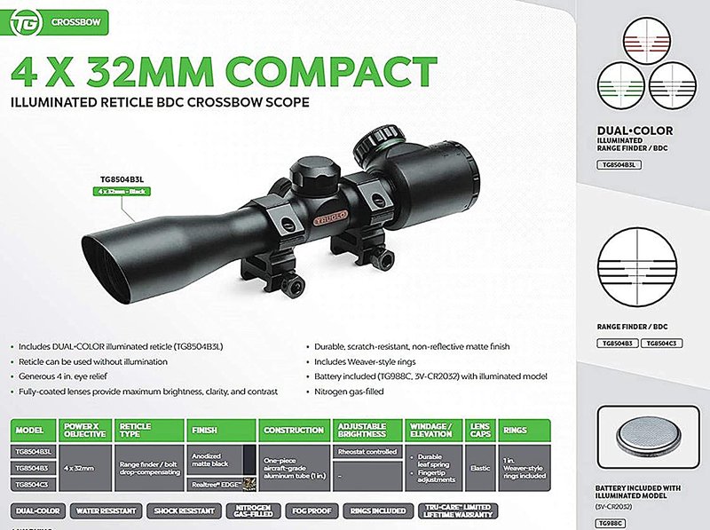 TRUGLO 4x32mm Compact Crossbow Scope with Scope Rings Included| BDC/Rangefinder, Realtree APG