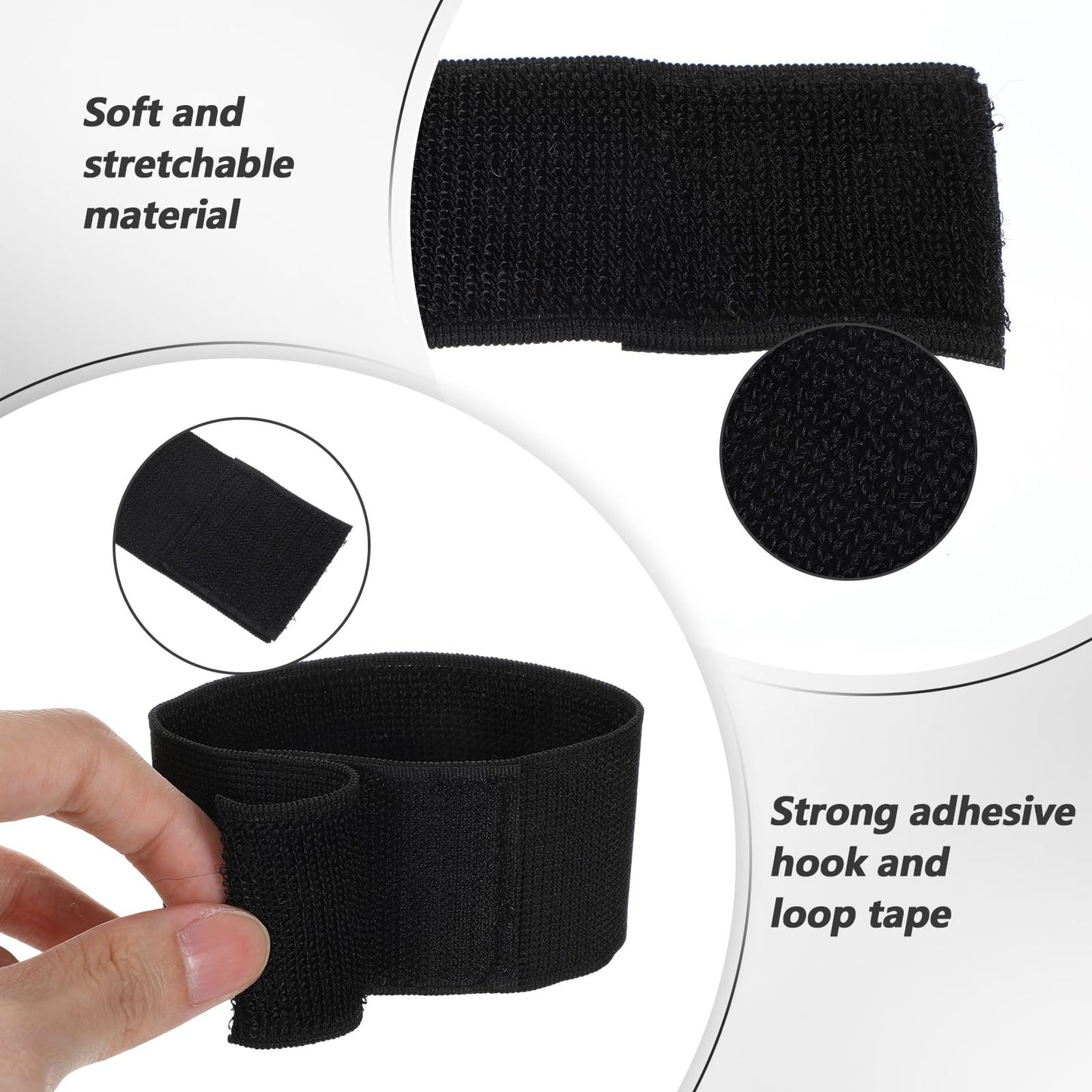 Shimmeroo 4PCS Black Boot Straps, Elastic Polyester Ankle Straps for Cowboy, Adjustable Self-Adhesive Trousers Blouses Strap Bands with Hook and Loop for Hiking Fishing Hunting