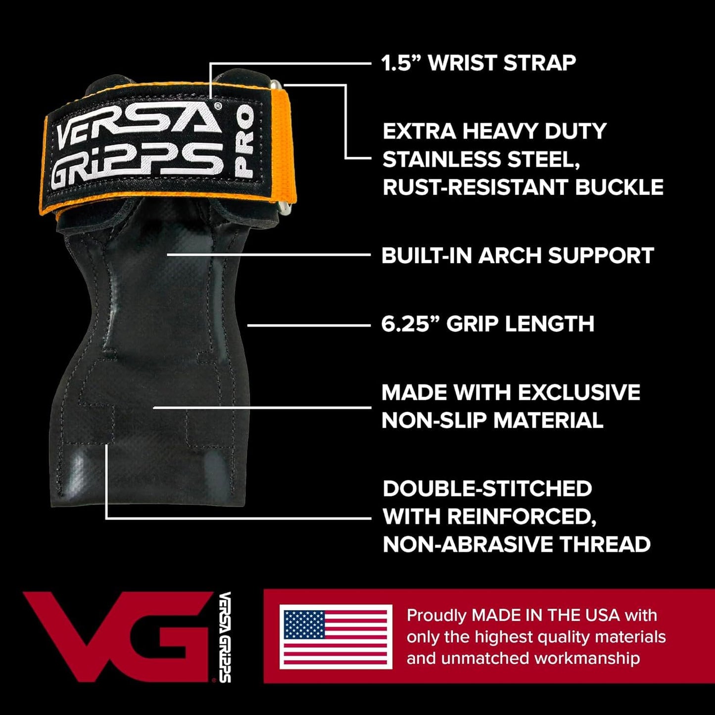 Versa Gripps Pro, Made in USA, Wrist Straps for Weightlifting Alternative, Best Training Accessory, SM, Black