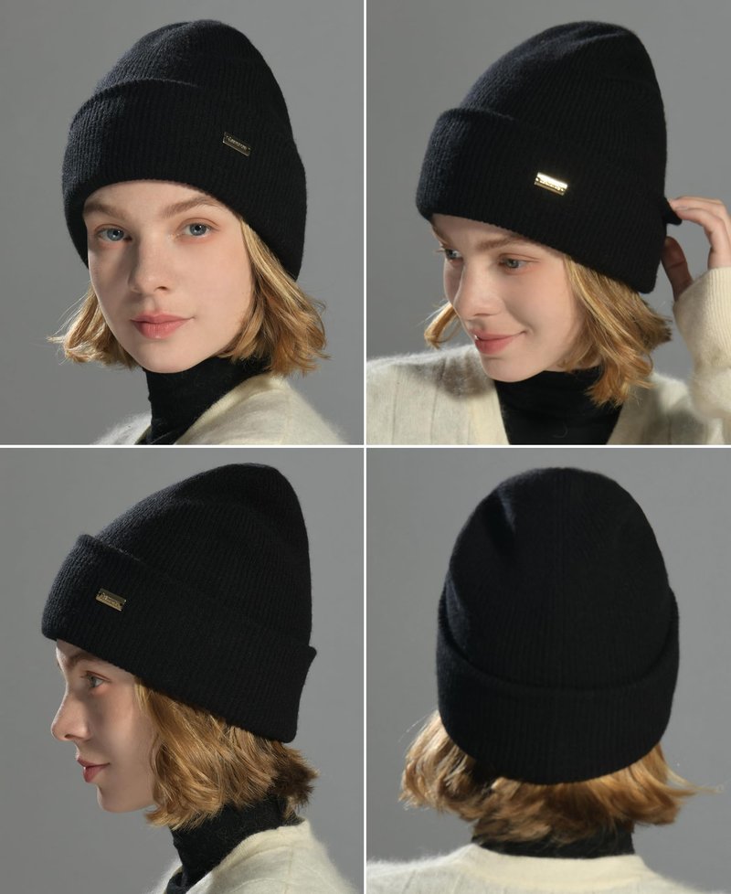 jaxmonoy 100% Merino Wool Knit Winter Beanie Hats for Women Men Soft Warm Double Layer Slouchy Knitted Beanie Skull Cap - Black