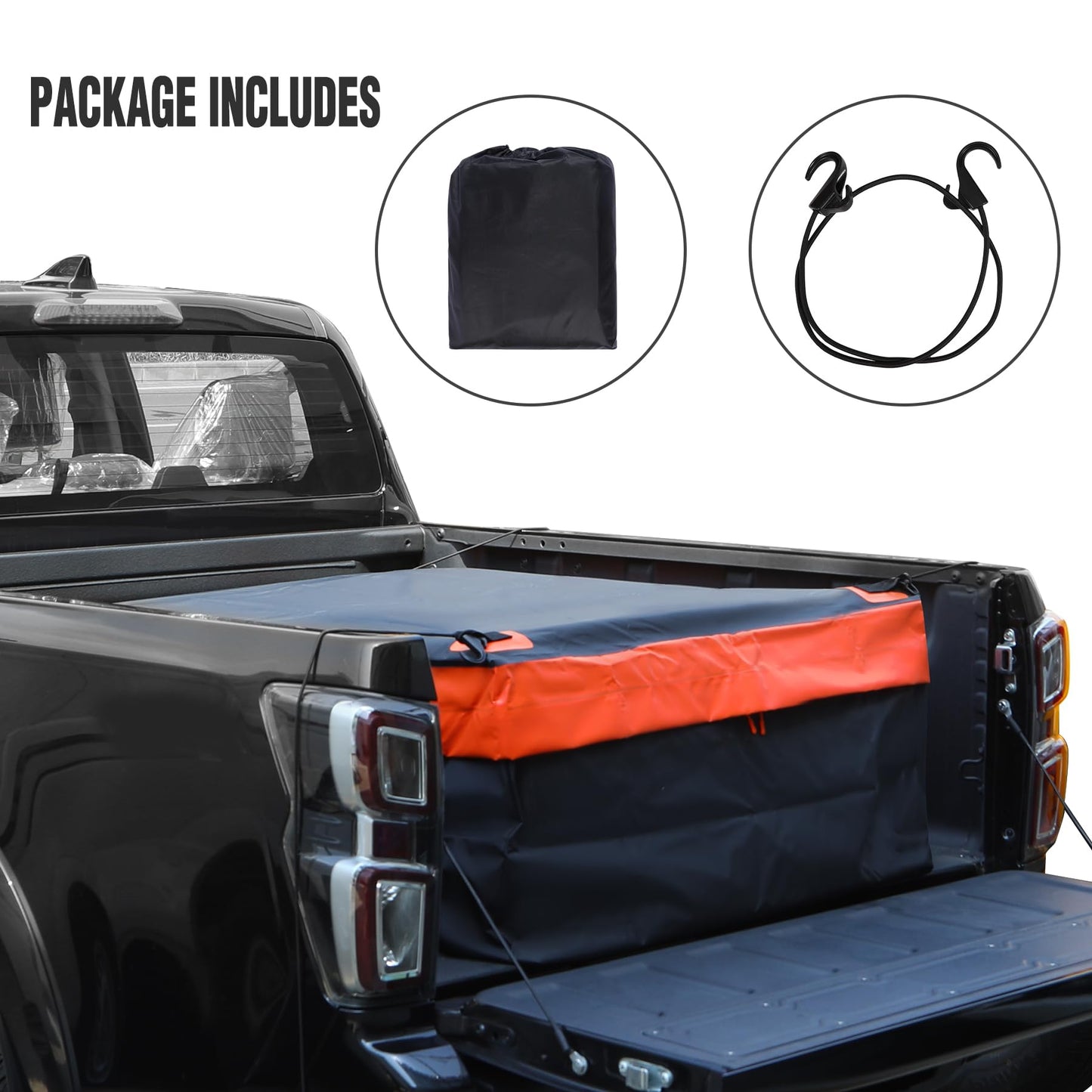 REDCAMP 26 Cubic ft Truck Bed Cargo Bag, Extra Waterproof Cargo Bag, Fits Any Truck Size, Heavy Duty Luggage Bag with 4 Bungee Cords for Pickup SUV, 52"x40"x23"