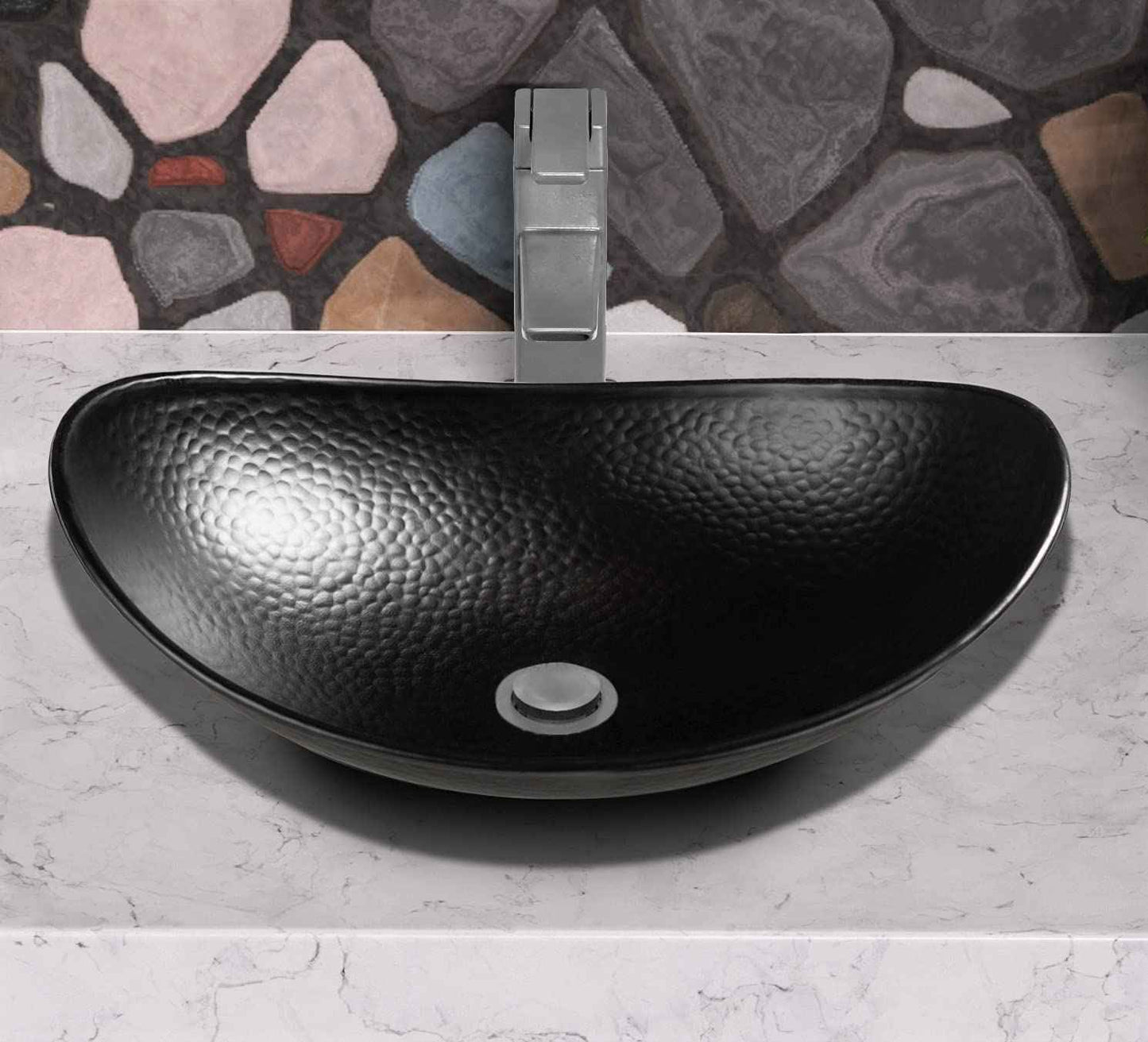 Monarch Abode 19-Inch Hand Hammered Matte Black Aluminum Harbor Vessel Bathroom Sink, Bathroom Vessel Sink, Above Counter Bathroom Sink Bowl for Vanity or Powder Room