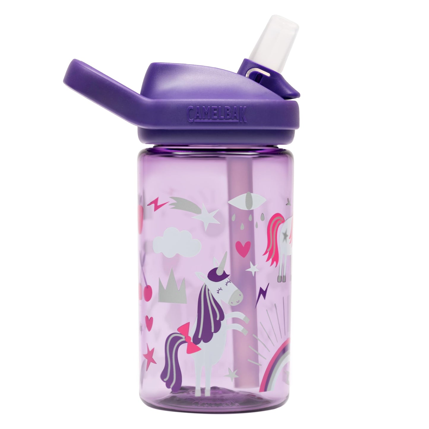 CamelBak Eddy+ Kids Water Bottle with Bite Valve Straw, Leak‑Resistant Easy‑Sip Design for Everyday Hydration, 14oz, Unicorn Party