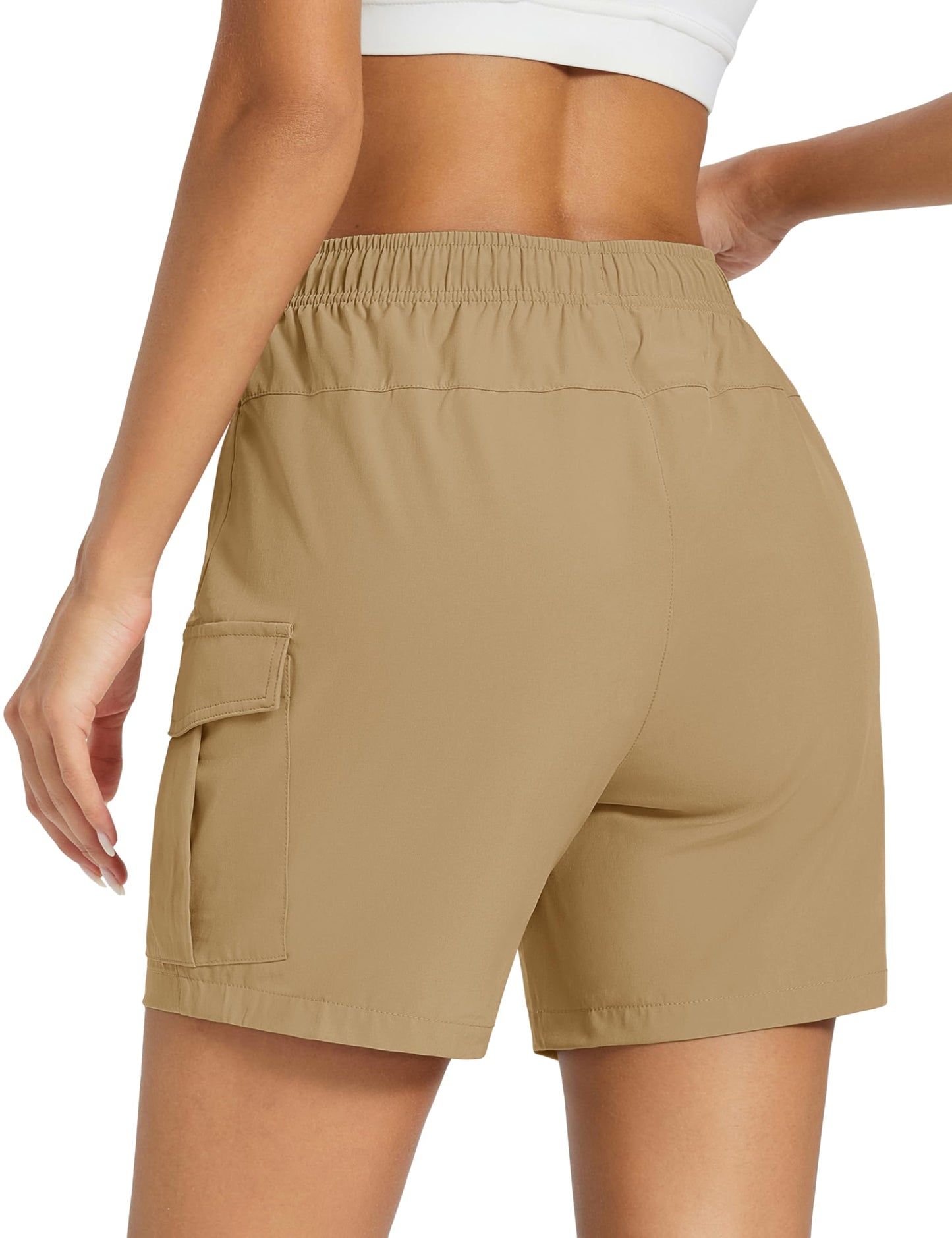 MAGCOMSEN Womens Quick Dry Shorts Lightweight Hiking Cargo Shorts with Zipper Pockets Summer Athletic Outdoor Khaki XL