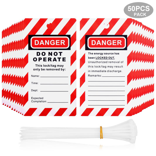 TKCHAX Lockout Tagout Tags 50 Pcs/Pack,Danger Do Not Operate Equipment Labels with 50 Zip Ties,OSHA Compliant Loto for Lock Out Tags Out,Equipment Repair