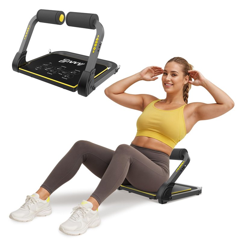 ZIWWVY Foldable Ab Machine - Adjustable Sit Up Bench for Home Gym, 300lb Capacity, Portable Core Workout Equipment