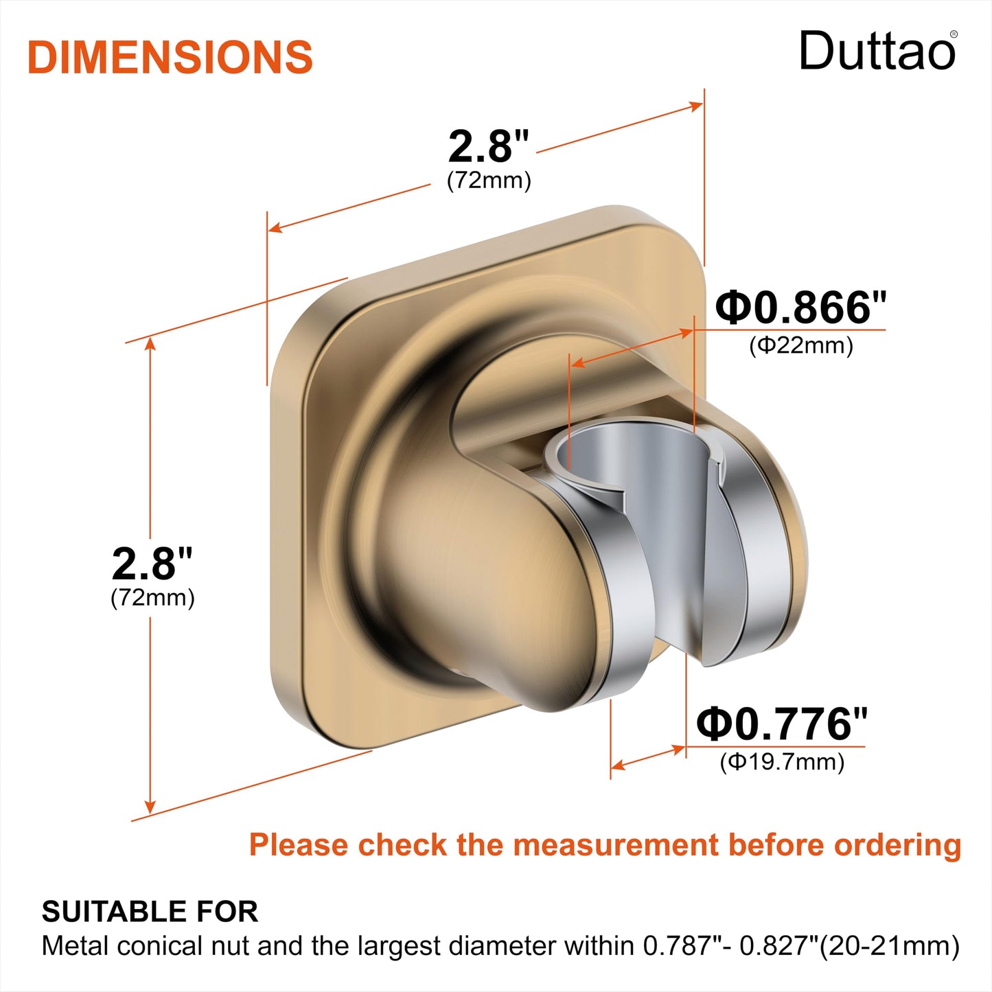 Shower Head Holder, Strong Adhesive Handheld Showerhead Holder,Shower Head Bracket (Brushed Gold) DP-9311 Duttao