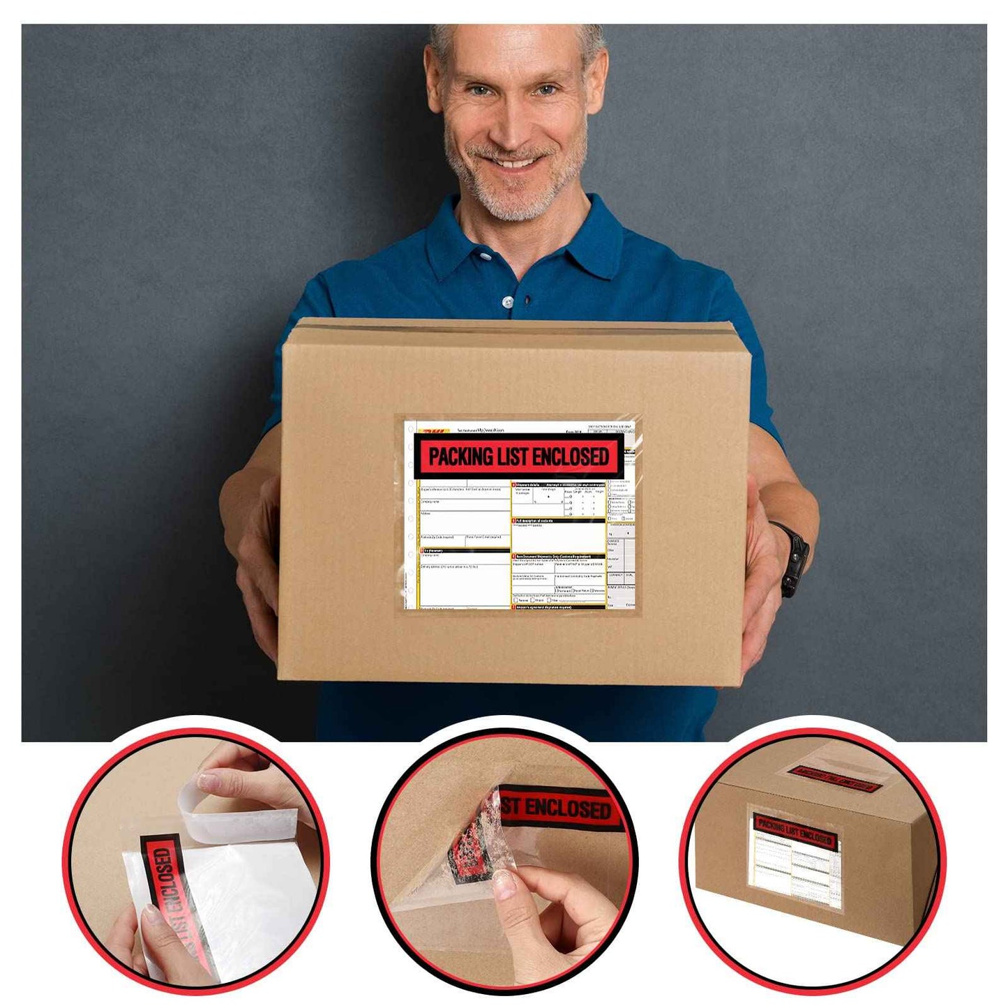 1000 Pcs Packing Slip Envelope Pouches Clear Self Adhesive Shipping Label Sleeves Waterproof Packing List Envelopes Pockets Top Loading Shipping Pouches Enclosed Bags (Red,7.5" x 5.5")