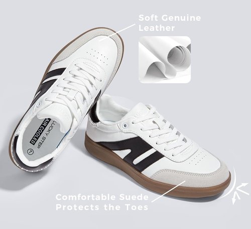 Lucky Step Classic Retro Sneakers - Genuine Leather Casual Tennis Shoes | Anti-Slip Gum Sole