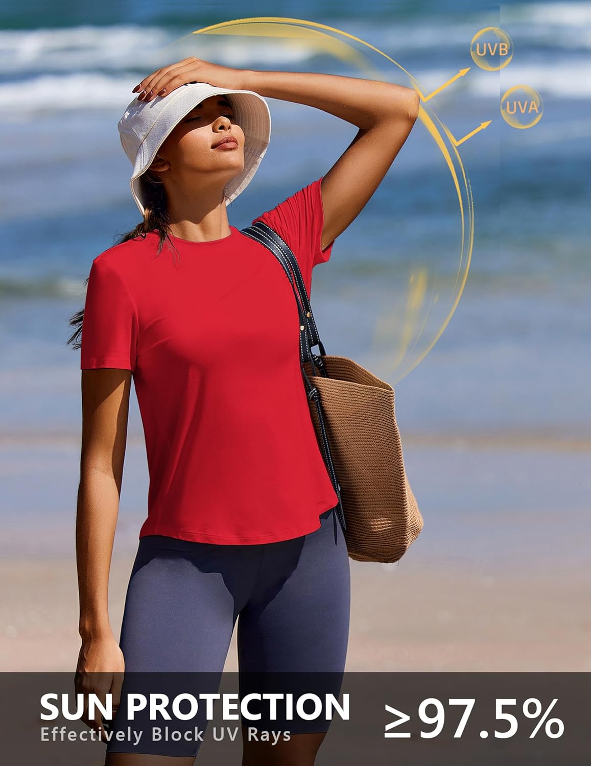 PINSPARK Soft Workout Tops for Women - Quick-Dry Athletic Tee with UPF 50+ Sun Protection | Ideal for Running & Hiking