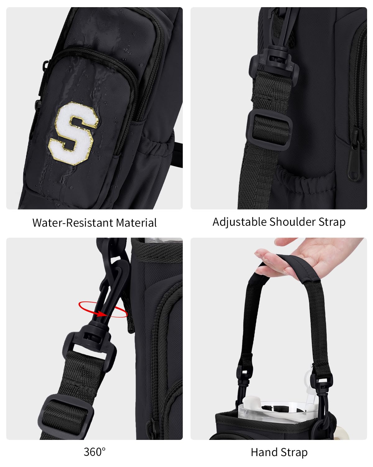 sportsnew Birthday Gifts for Women Personalized Initial Water Bottle Holder with Strap fits Most 40oz Tumbler with Handle Water Bottle Carrier Bag with Phone Pocket & Straw Topper Tumbler Accessories