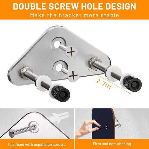 ROKENPOY 6 Packs Skateboard Wall Mount Aluminum Skateboard Hanger with Two Screw Holes for Display Skateboard Deck Storage Horizontal and Floats Vertically