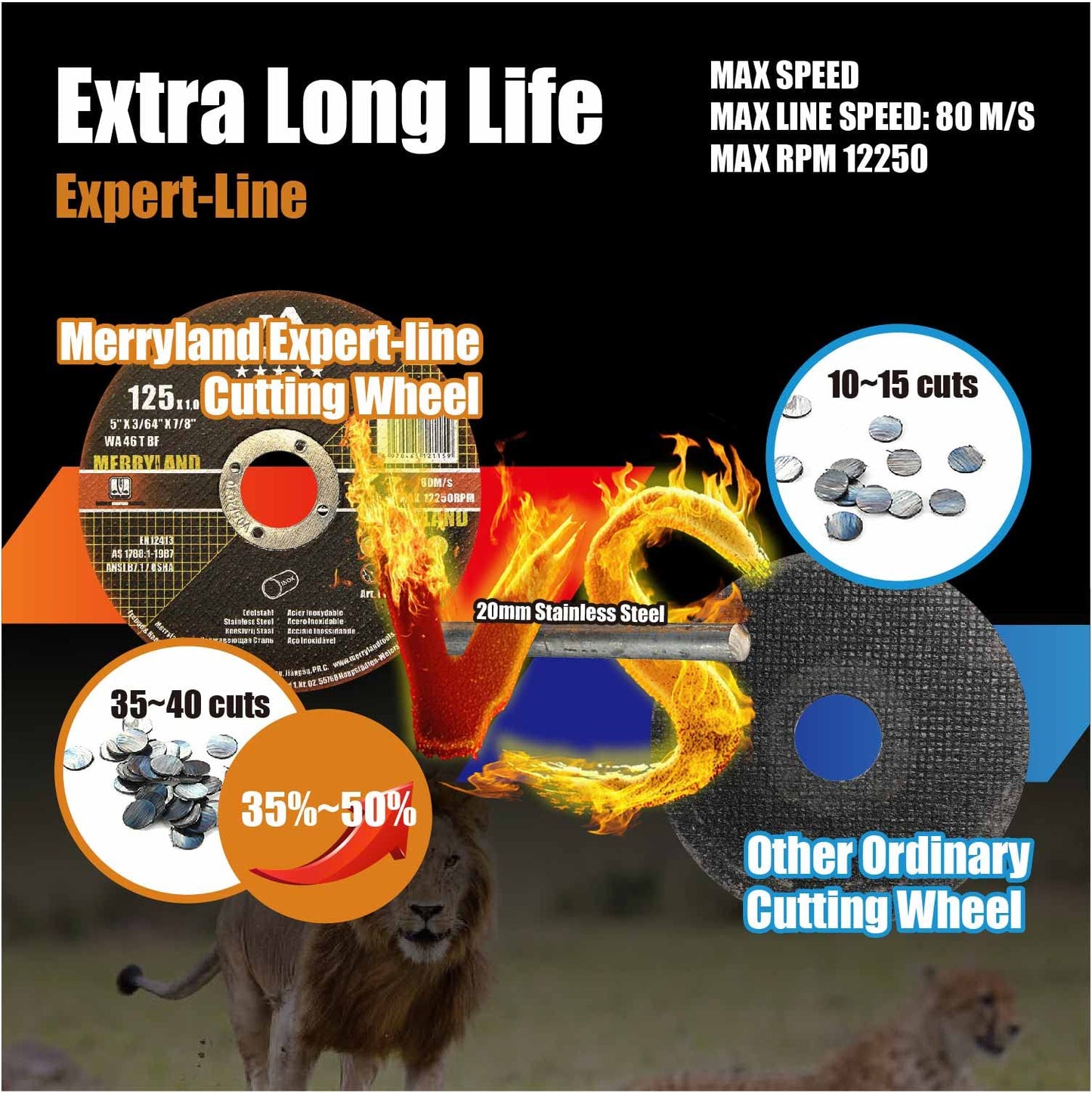 Merryland Cut Off Wheel 2 inch for Angle Grinder, Metal Cutting Wheel 2 X .045 X 2/5 Ultra Thin 10 Pack, Iron Stainless Steel Cutting Disc, Expert-Line E13151022-10