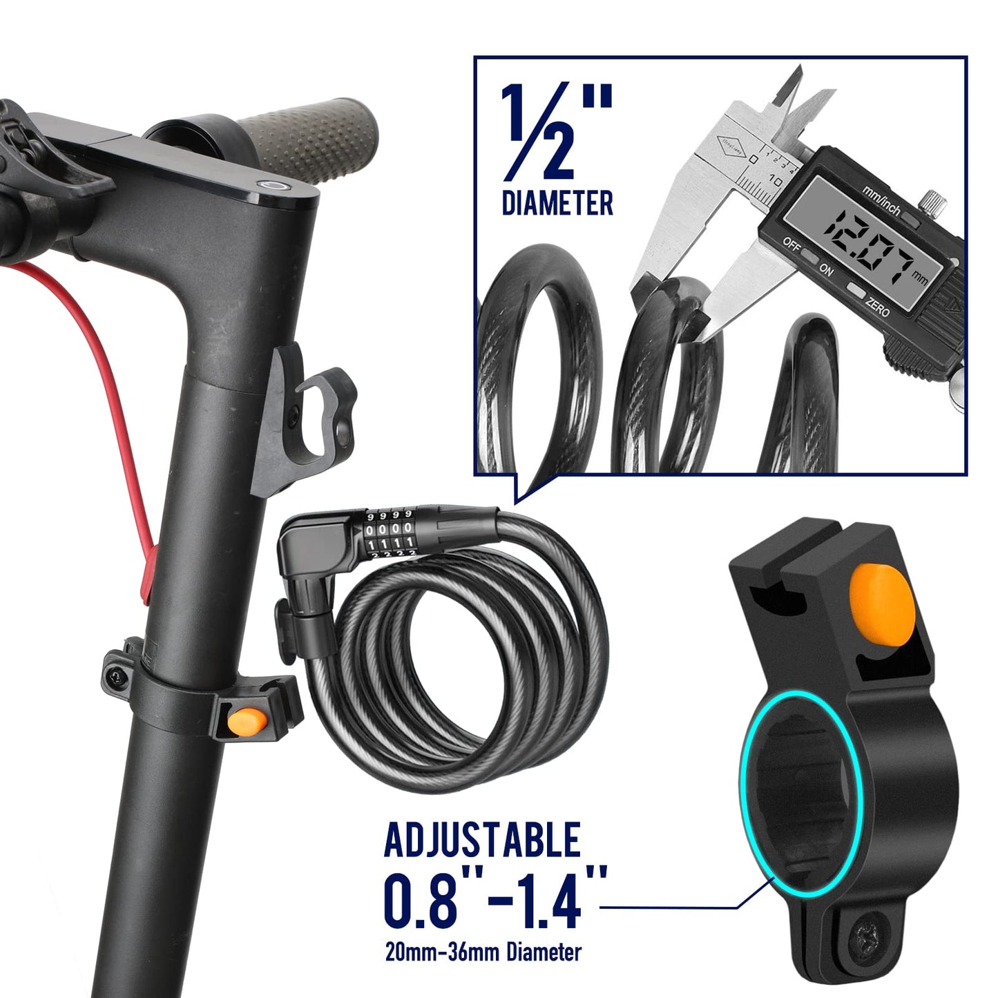 SEWAY Scooter Lock Cable for Xiaomi Mijia M365 ES Series, Bicycle Combination Locks Coiled Chain Lock Basic Self Coiling Core Steel Wire 4 ft. Long 1/3 inch Fit for M365/ES1/ES2/ES3/ES4