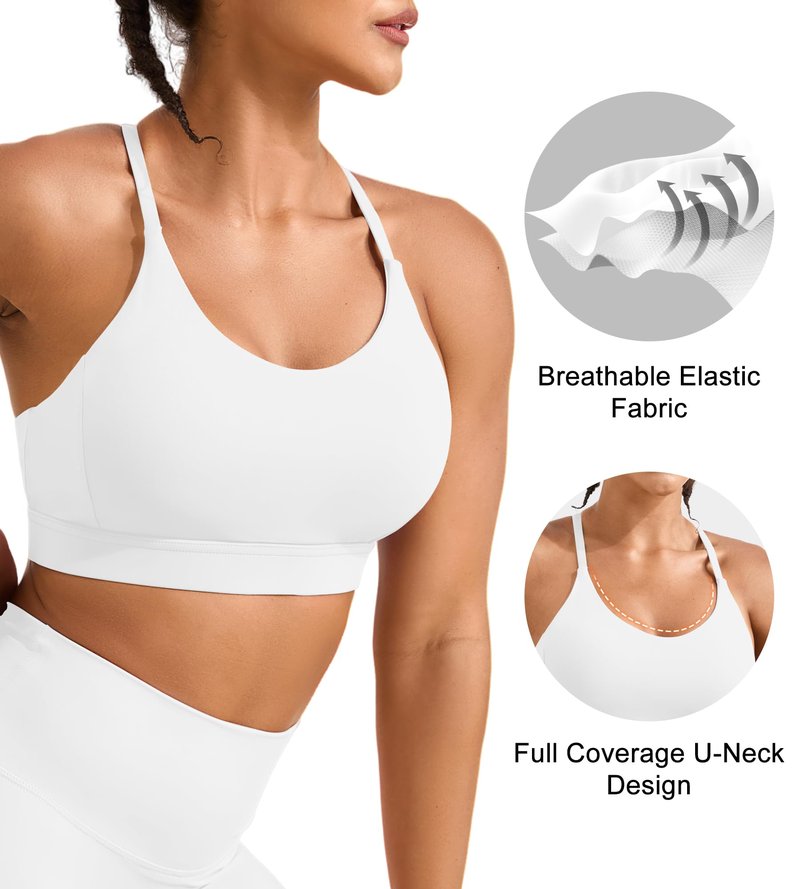 Sports Bras for Women High Support - Womens Spaghetti Strap Padded Yoga Sports Bra - Soft Comfy Y Back Workout Tops Gym, White, M