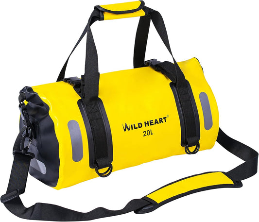 WILD HEART Waterproof Duffel Bag - Durable 20L/30L/40L with Welded Seams & Mesh Pocket for Outdoor Adventures
