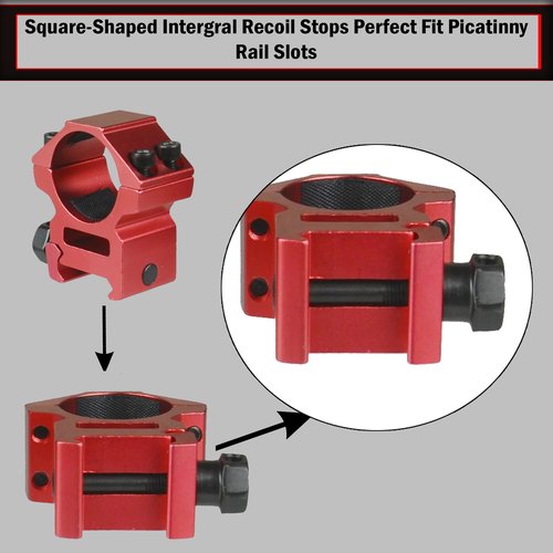 Gotical Tactical Rifle 1 Inch Scope Rings 25.4mm/ 2PCs 1 Scope Rings Low Profile Scope Mounts for 20/21 mm Weaver Picatinny Rails Light Weight No Slip Set of Two (Red)