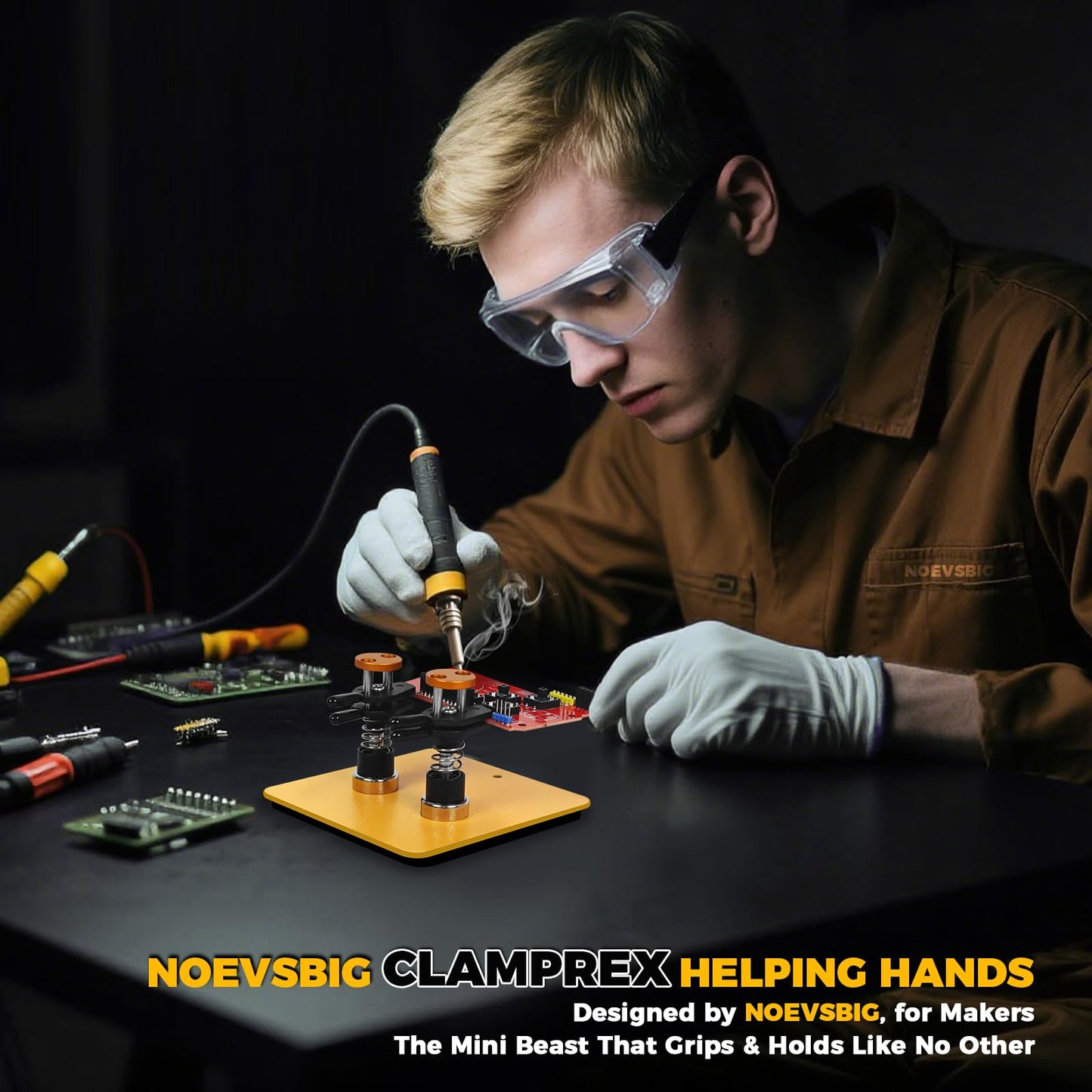 Magnetic Helping Hands Clamp Metal, Adjustable Third Hand Soldering Holder Stand For Small Electronics, Hobby DIY, Craft, PCB Repair, Precise Work, Exclusive Dual-Head Ultra-Grip