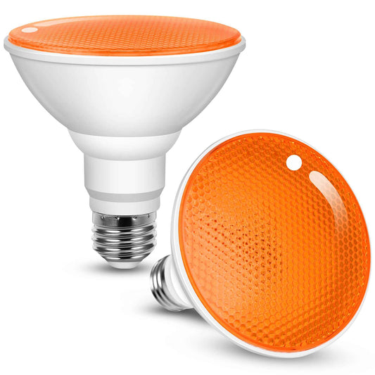 JandCase Halloween Orange Light Bulb Outdoor, LED PAR30 Orange Flood Lights 12W(100W Equivalent), E26 Colored Light Bulbs for Porch Home Lighting, Theme Party Decor, Courtyard, Not-Dimmable, 2 Pack