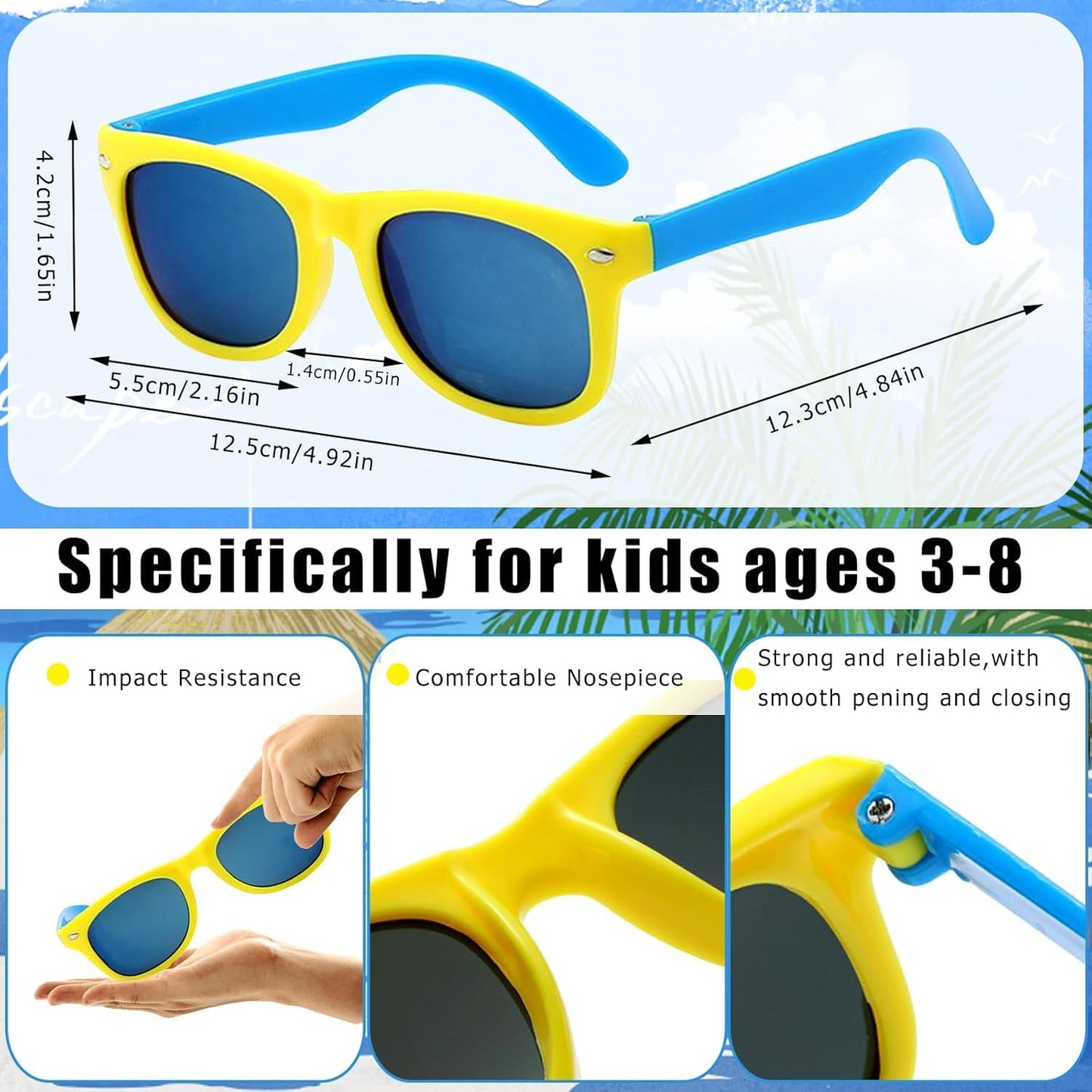 6 Pack Kids Sunglasses Bulk with UV Protection - 3 Solid & 3 Dual-Color Frames for Boys & Girls Ages 3-6 | Summer Party Favors, Outdoor Birthday Essentials