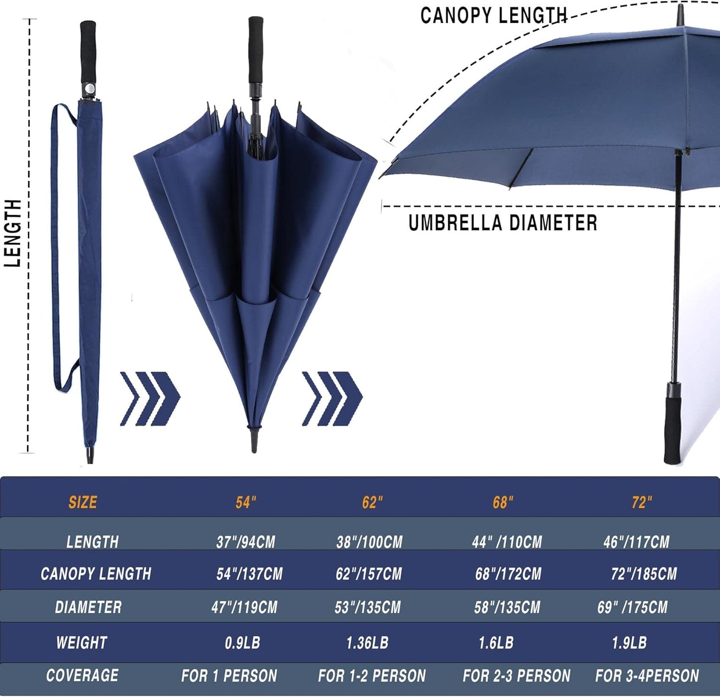 SIEPASA Golf Umbrella - Large 62/68/72 Inch Automatic Open | Windproof, Waterproof Double Canopy Design