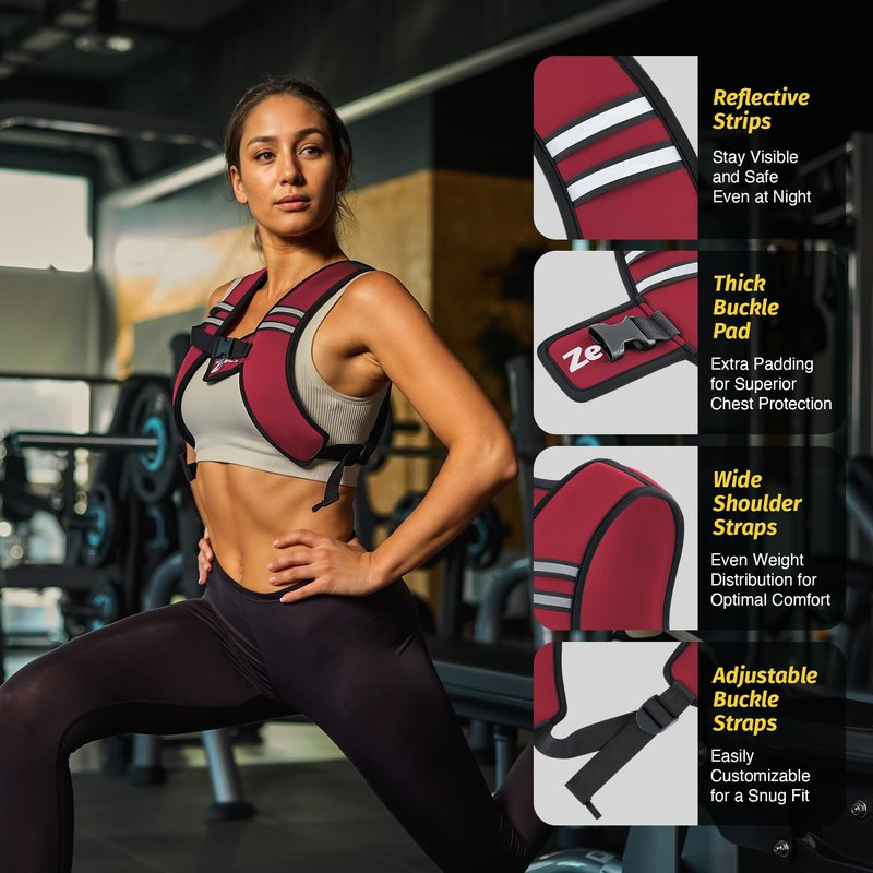 ZELUS Weighted Vest, Washable Z-Fit Soft Iron Weighted Vest for Women and Men, 5/10/15 lb Weight Vest with Reflective Strips & Adjustable Straps, Ultra Thin Weight Vest for Gym Strength Training (15lb) Red