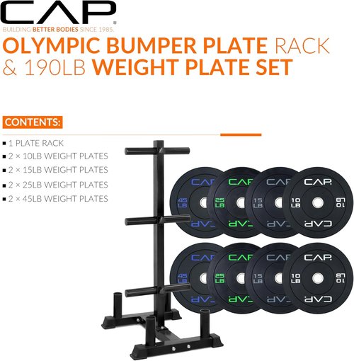 CAP 2-Inch Olympic Bumper Plate Weight Set - 100-370 lbs | Multiple Colors Available | Optional Storage Rack