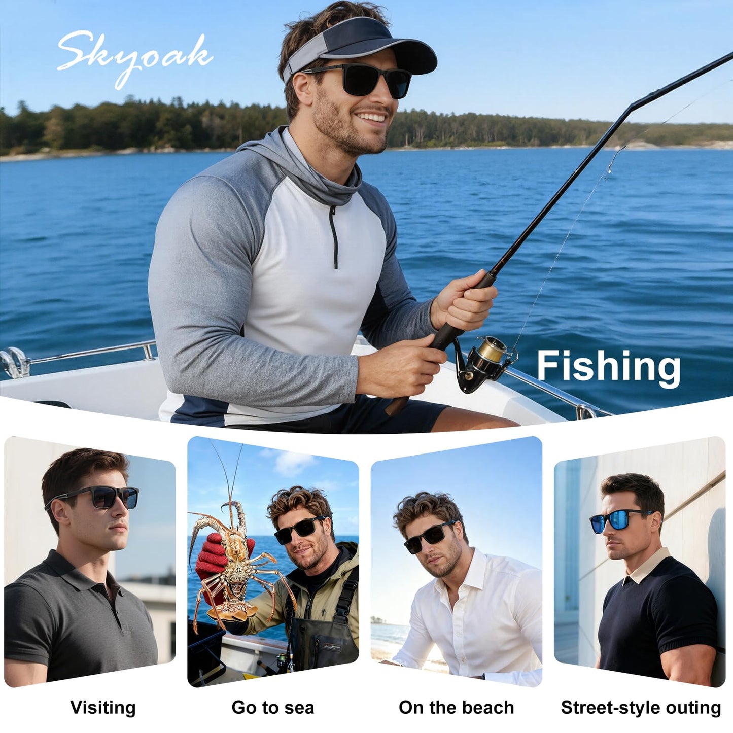 SKYOAK Premium Large 158MM XXL Polarized Sunglasses for Men Women, Scratch/Saltwater Resistant/Oleophobic Coating Lens Sun Glasses TR Frame Stylish Oversized Shades (2 Pack, Black & Blue)