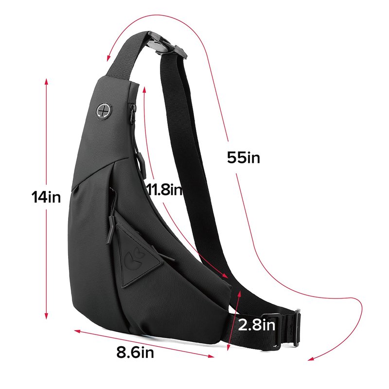Small Sling Shoulder Crossbody Bag Men Women, Lightweight Anti-theft One Strap Casual Chest Bag Slim Backpack for Outdoor Walking Trip Hiking Biking Black