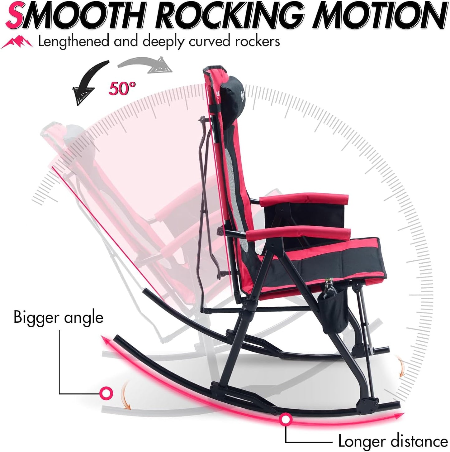 PORTAL Oversized Rocking Camping Chair - Portable Outdoor Rocker with High Back & Carry Bag, Supports 400 lbs