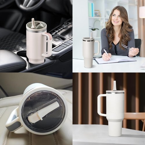 CUETWT 2 Pack 40 oz Tumbler Flip Straw Lid Replacement for Stanley Quencher H2.0, Leak Proof Spill Proof Lid Compatible with Stanley Cup, Tumbler Accessories (White)