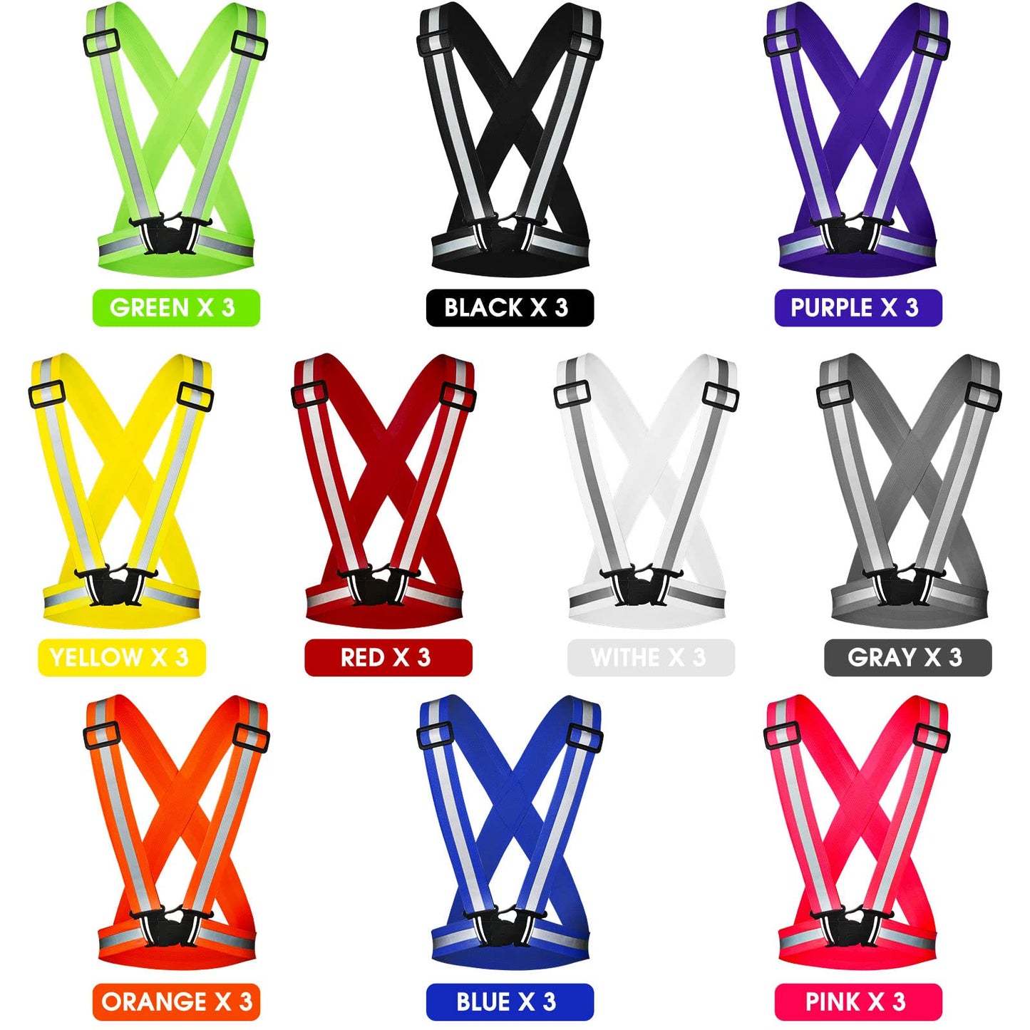 Macarrie 30 Pack Reflective Running Vest High Visibility Safety Vests, Lightweight Adjustable Elastic Reflective Gear for Night Running Jogging Cycling Walking Hiking Dog Walking Men Women Bulk Pack