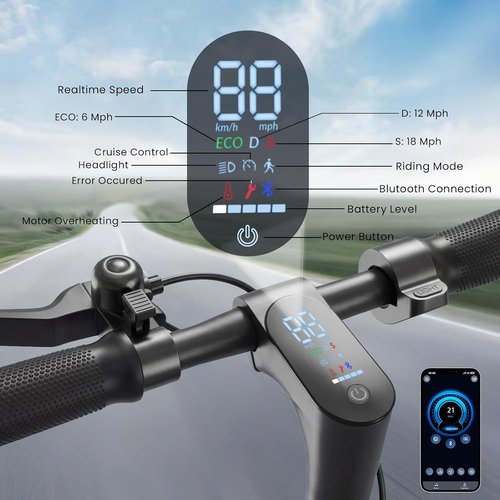 Electric Scooters | 500W Electric Scooter for Adults - 18/21 MPH, 21 Miles Range, APP & Cruise Control