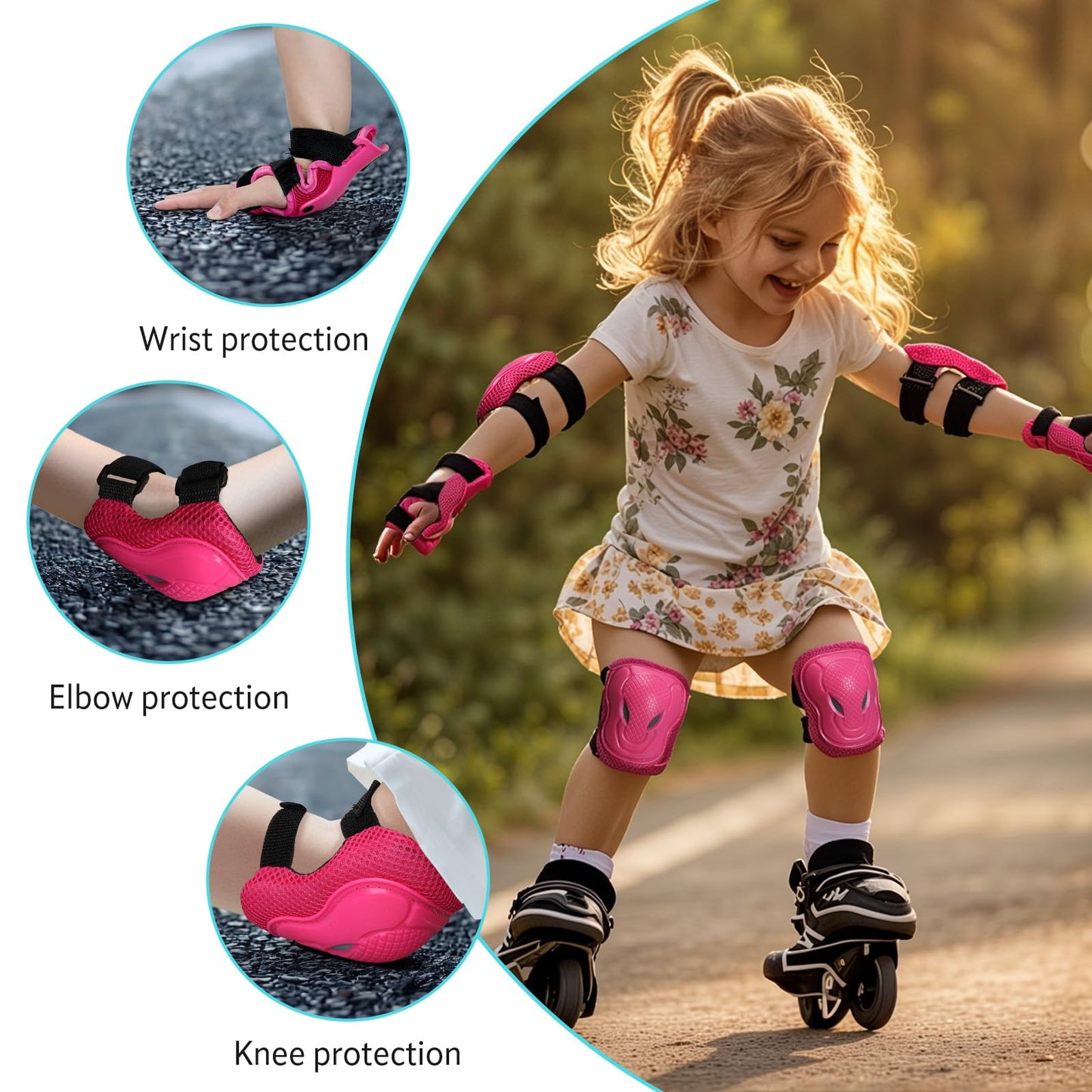 Adjustable Kids Knee Pads Elbow Pads Wrist Guards Set for 3-8 Years Child Protective Gear Set for Roller Skates,BMX,Bike,Cycling, Skateboard, Inline Skating, Scooter Riding Sports,Football，S