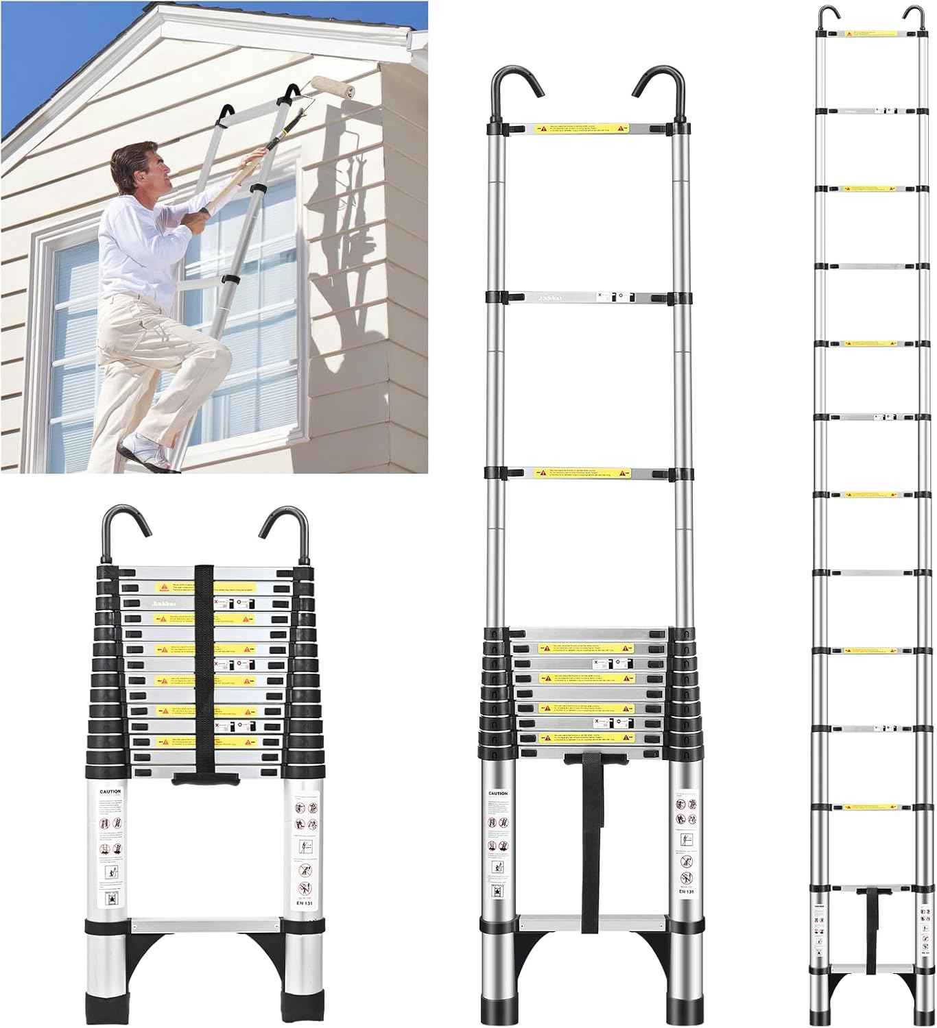 8.5 FT Telescoping Ladder - Lightweight Aluminum Extension Ladder with Stabilizers for Home & RV Travel