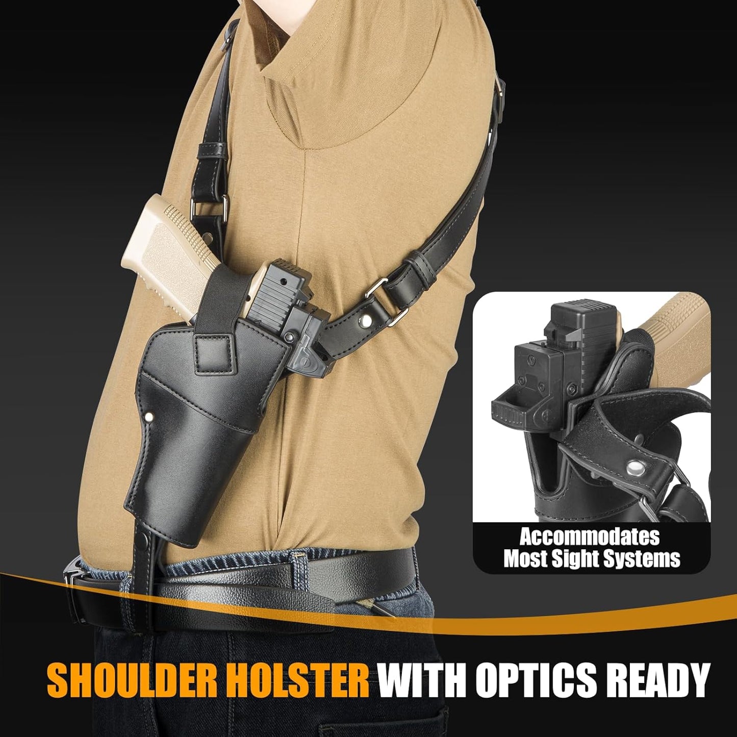 Yigerlee Shoulder Holster - Adjustable Vertical Gun Holster with Double Magazine Pouch | Soft Microfiber Leather, Fits 1911, Glock 17/19, Beretta 92FS & More