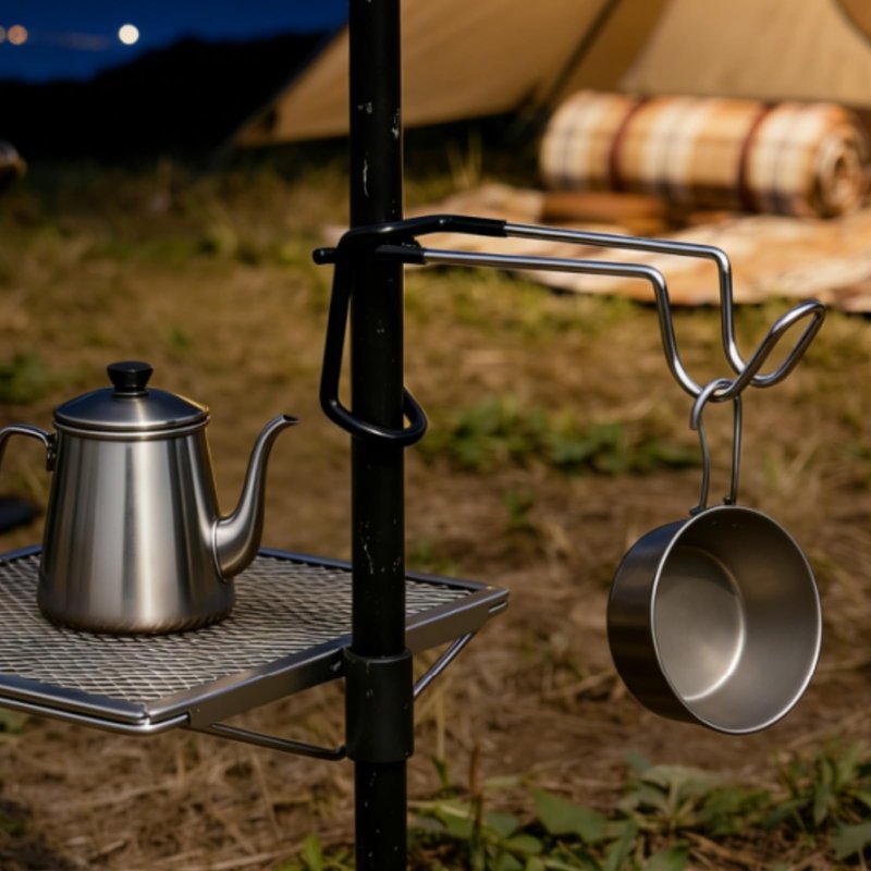 Tlence 4 Pack Camping Lantern Hook Hangers, 10" Outdoor Lamp Hanger Stand, Stainless Steel Non-Slip Tent Light Pole Hook, Portable Water Bottle Holder Bracket for Camping Hunting Fishing Hiking