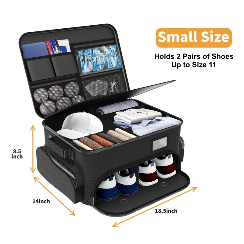 WALMANN Golf Trunk Organizer – Large 2-Layer Storage Bag with Ventilated Shoe Compartments for 2 Pairs (Up to Size 11), Waterproof Foldable Golf Gear Organizer