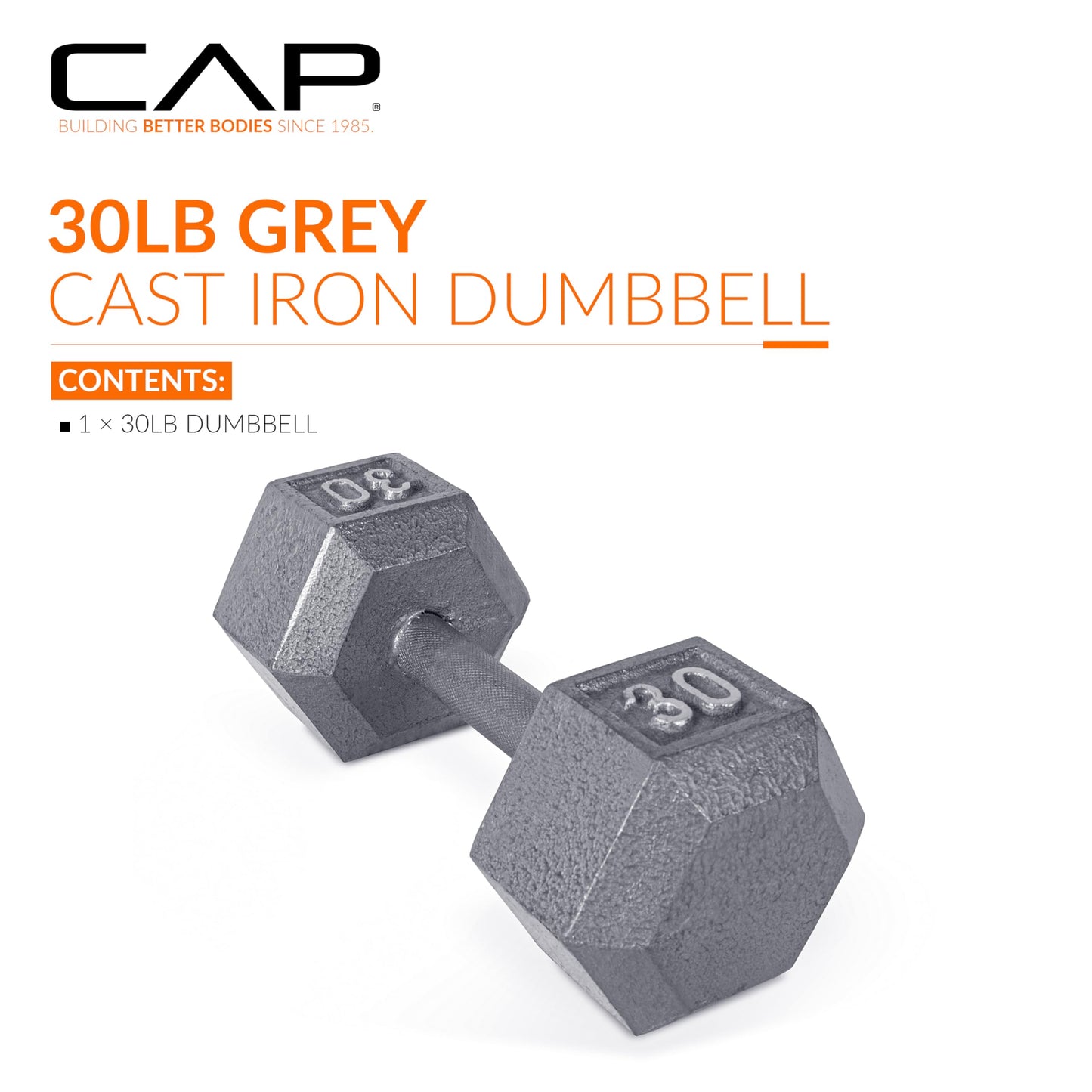 CAP Barbell Cast Iron Hex Dumbbell, Single, 30 lb