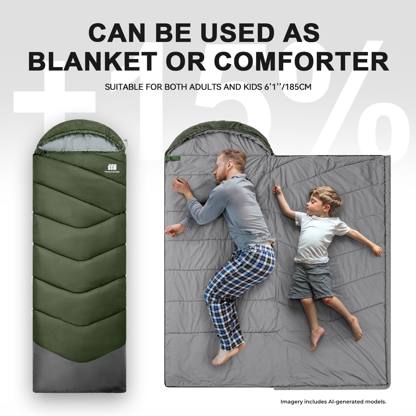 TANSTRIDER Sleeping Bags for Adults Teens, 4 Season Camping Sleeping Bag Waterproof,Machine Washable Backpacking Gear for Cool Weather,Outdoor Tent Hiking Hunting,with Compression Sack,86.6x31.5,4lb