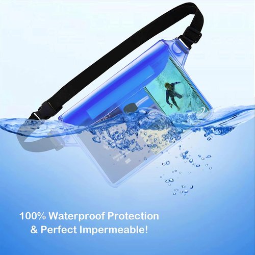 AiRunTech Waterproof Pouch - 2 Pack Waist Strap Beach Accessories | Keep Your Phone Safe & Dry for Boating, Swimming, Snorkeling, Kayaking, Pool & Water Parks