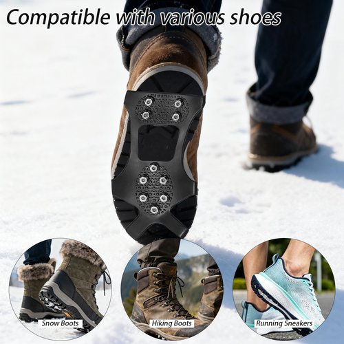 2 Sets Anti-Slip Shoe Spikes for Snow and Ice – Durable Rubber Shoe Covers with Steel Studs, Ice Grippers for Winter Walking, Hiking, and Outdoor Work